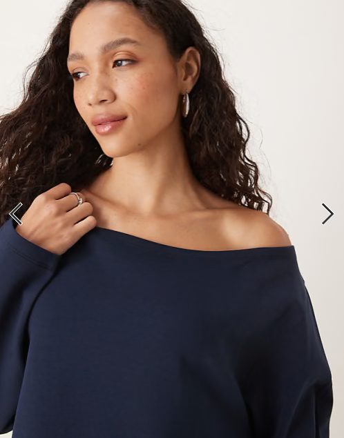 ASOS DESIGN oversized off shoulder interlock sweatshirt in navy