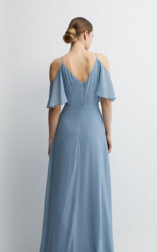 Blue Chiffon A-Line Floor-Length Wrap Dress