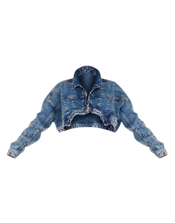 Vintage Wash Washed Curved Hem Denim Jacket