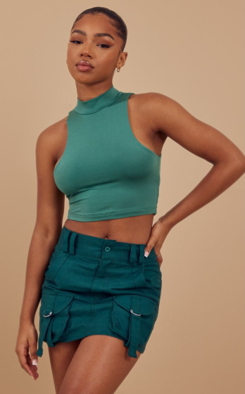 Sea Green Cargo Pocket Detail Micro Mini Skirt