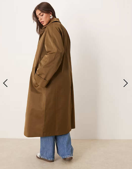 ASOS DESIGN Curve longline trench in khaki