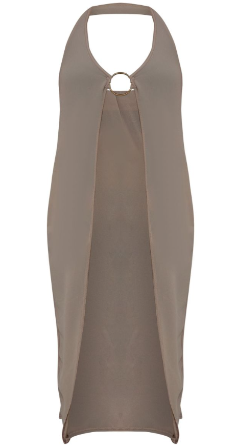 Stone Plunge Chiffon Gold Trim Detail Long Top