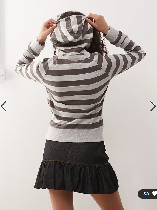 Weekday shrunken fit hoodie in grey and mole stripe