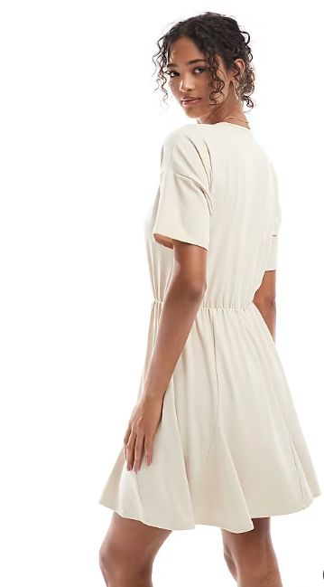 ASOS DESIGN godet hem mini T-shirt dress in beige