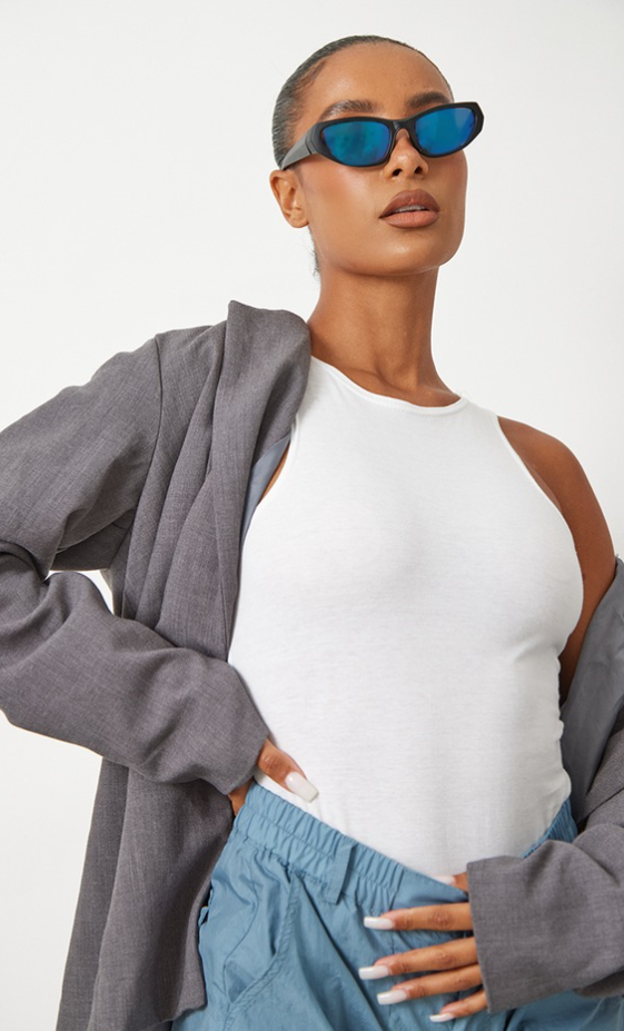 White Basic Cotton Racer Bodysuit