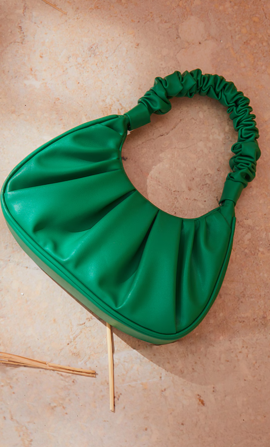 Green Extreme Ruched Handle Shoulder Bag