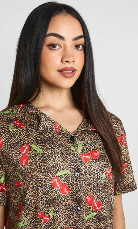boohoo Cherries & Leopard Print Short Sleeve Shirt