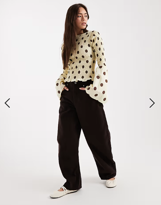 ASOS DESIGN shirred angel sleeve top in buttermilk polka dot