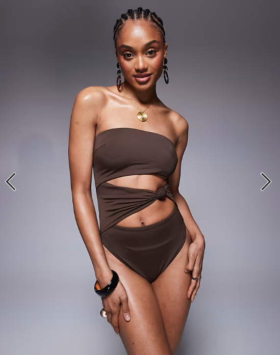 ASOS DESIGN Tall Nina knot swimsuit in chocolate brown