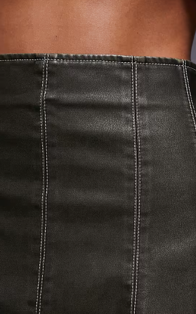 ASOS DESIGN faux leather contrast stitch flippy skirt
