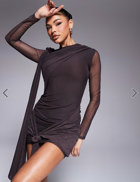 Asoa design mesh tie shoulder mini dress