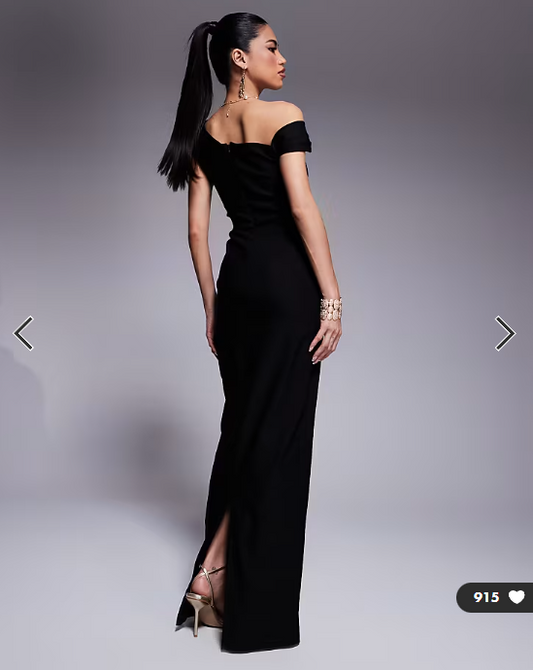 Vesper bengaline one shoulder knot detail maxi bodycon dress in black