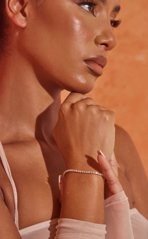 Real Gold Plated Diamante Tennis Bracelet