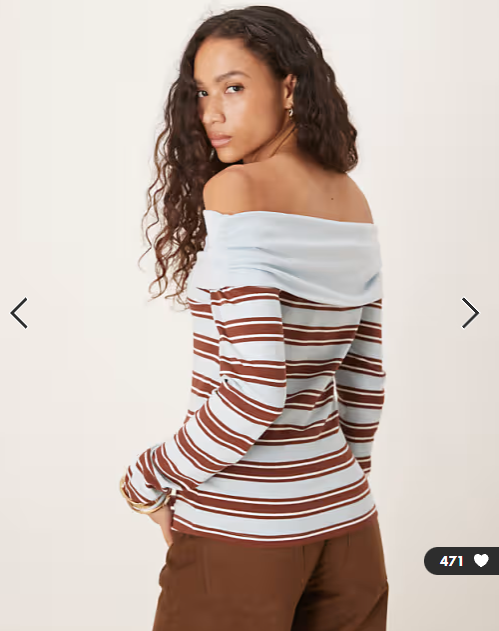 ASOS DESIGN textured stripe fold over off shoulder top in blue