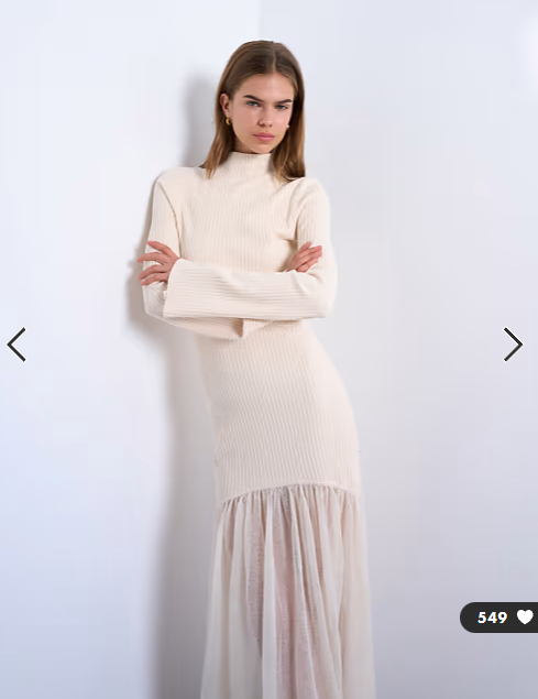Topshop knitted full skirt dress in ivory