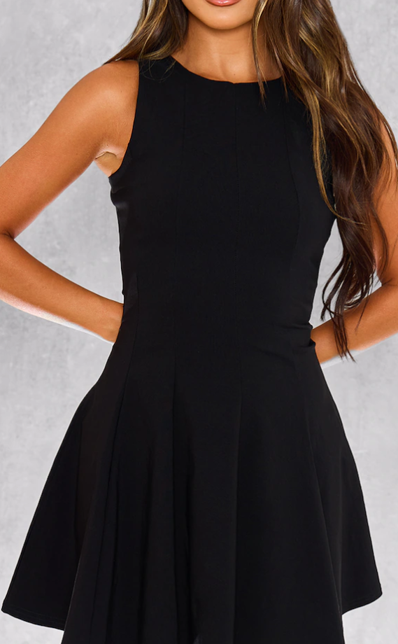 Plt - Black Stretch Woven Racer Pleated Shift Dress