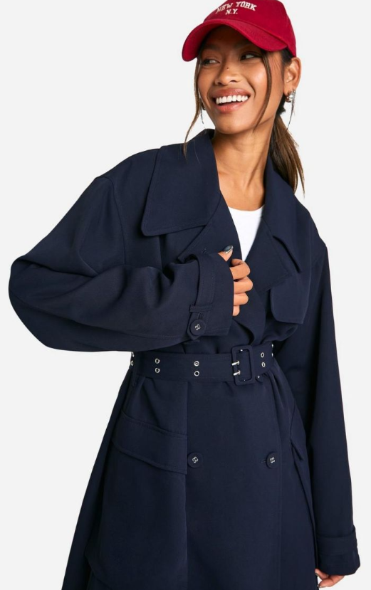 Boohoo - Belted Trench Coat - navy
