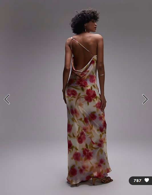 Topshop asymmetric one shoulder open back midi occasion dress in watercolour bloom