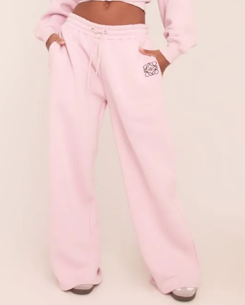 Tie Waist Swirl Graphic Detail Straight Leg Joggers In Pink