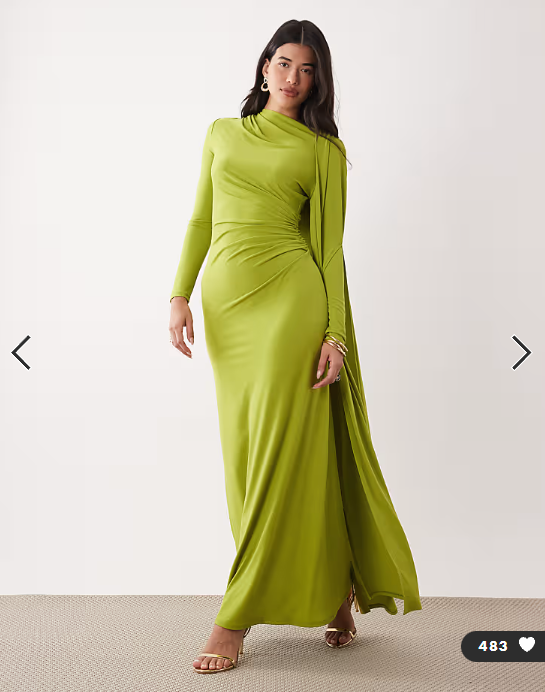 Daska one shoulder cape maxi dress in chartreuse