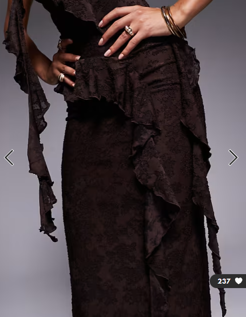 ASOS DESIGN devore lace ruffle strappy back maxi dress in chocolate