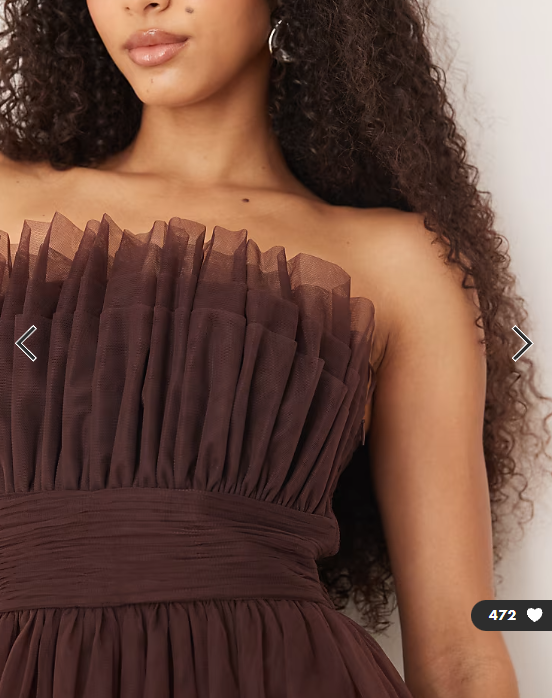 Lace & Beads tulle waistband bandeau maxi dress in chocolate plum