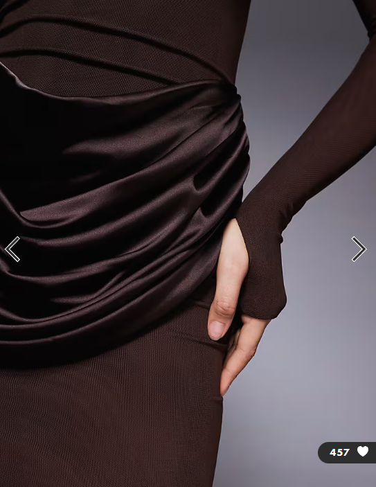 Wanderdoll Eman longsleeve slash neck satin drape waist detail bodycon maxi dress in chocolate