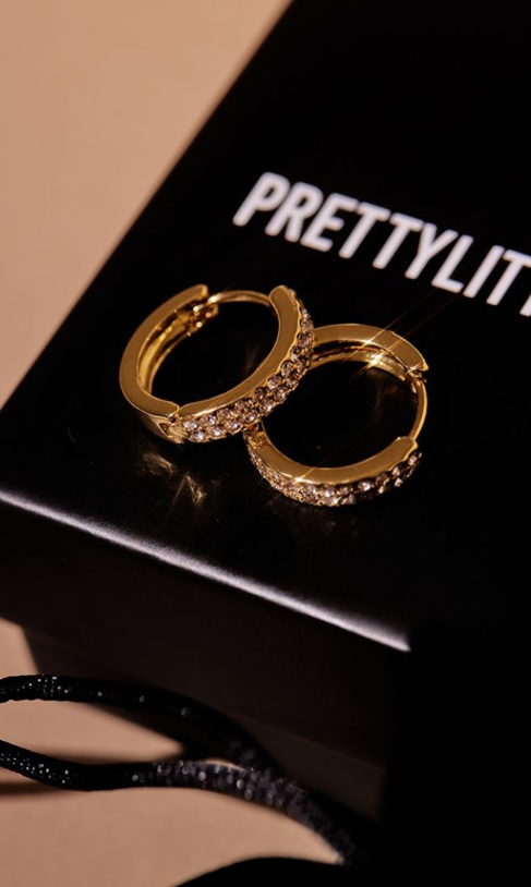 Real Gold Plated Double Diamante Row Hoop Earrings