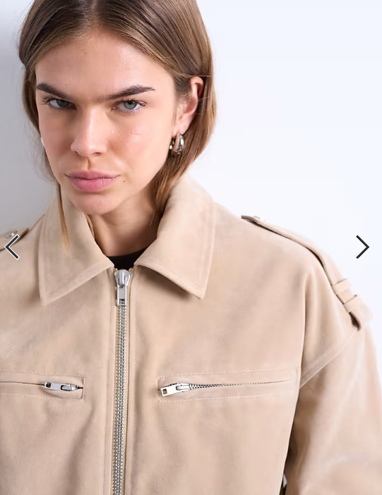 Topshop faux suede ovoid sleeve bomber jacket in stone
