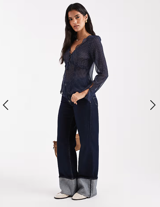 ASOS DESIGN tie front long sleeve chiffon blouse in polka dot