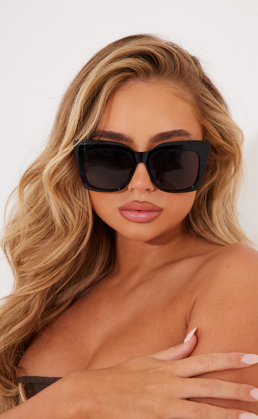Black Oversized Metal Arm Cat Eye Sunglasses