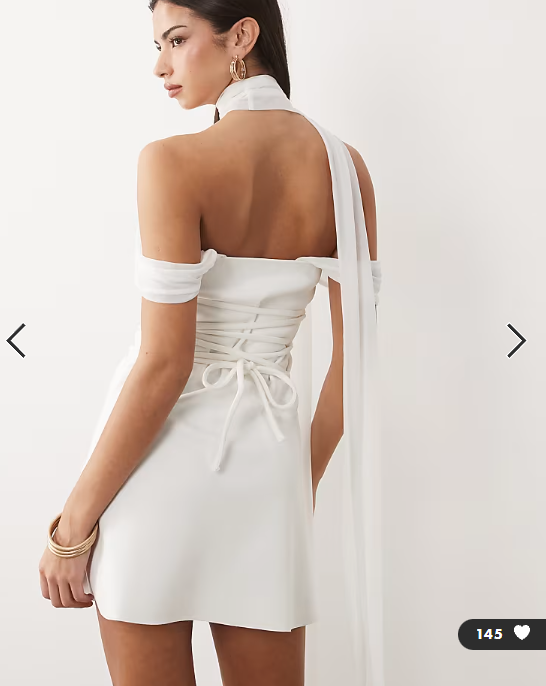 ASOS DESIGN bonded crepe bardot mini dress with sheer scarf detail in ivory