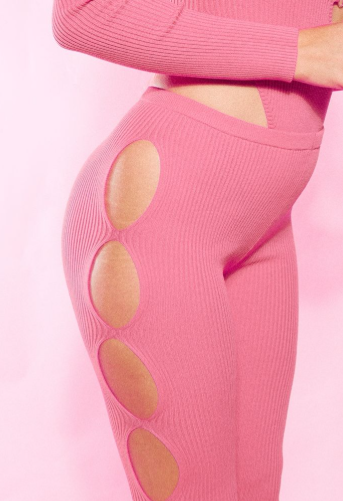 Pink Cut Out Rib Knit Legging