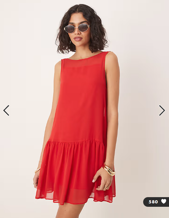 ASOS DESIGN drop waist chiffon mini dress in red