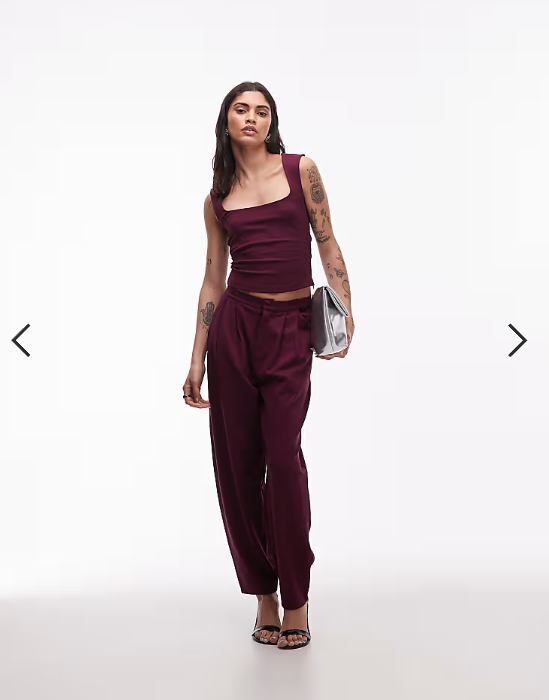 ASOS DESIGN co-ord ponte round neck top in berry