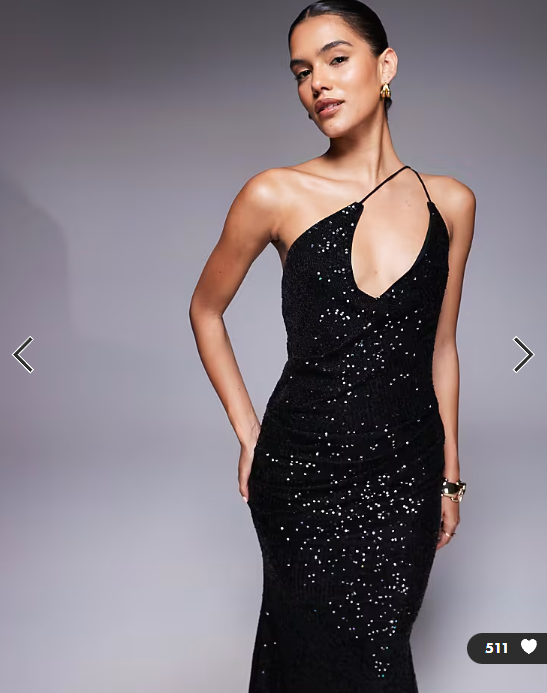 ASOS DESIGN sequin one shoulder strappy maxi dress with cowl in black