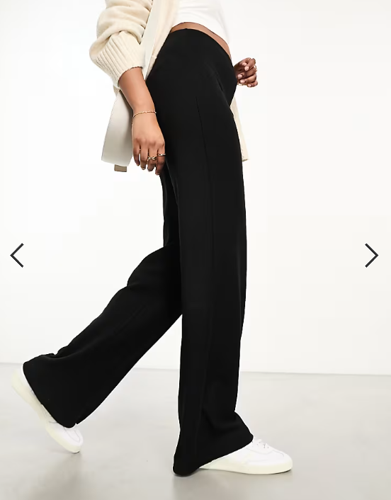 ASOS DESIGN wide leg heavyweight rib trouser in black