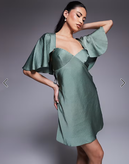 Asos Design - Cape Flutter Detail Mini Satin Dress