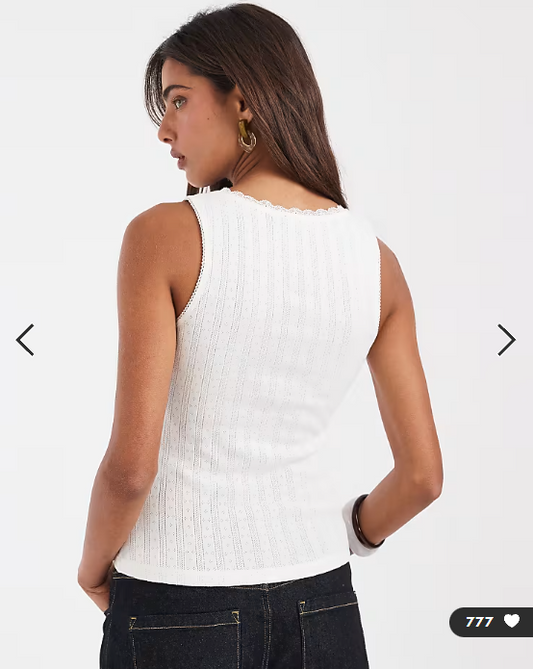 ASOS DESIGN pointelle scoop neck vest in cream