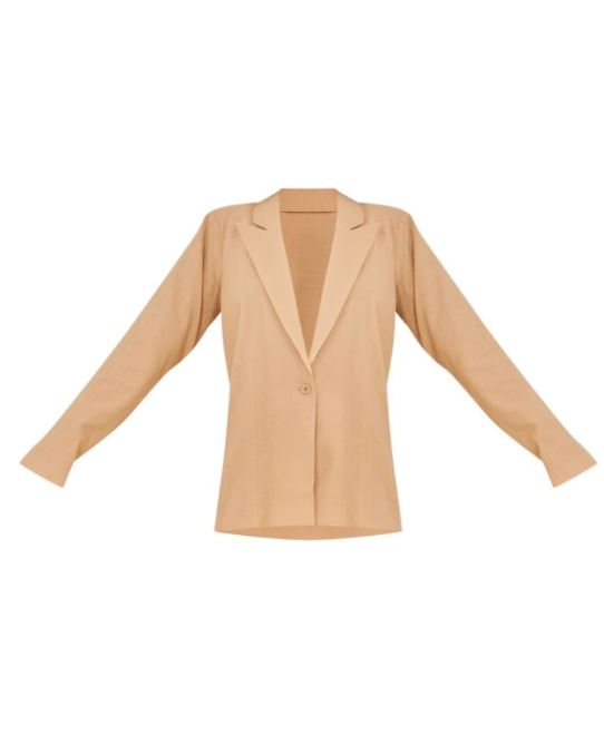 Plt - Tall Sand Linen Look Oversized Blazer