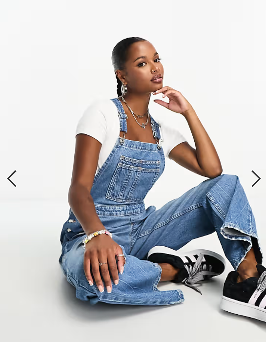ASOS DESIGN Petite denim dungaree in mid blue