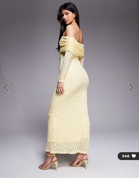 Bardot Adoni off the shoulder textured lace maxi dress in yellow