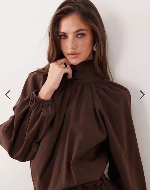 ASOS DESIGN zip through poplin volume pleat maxi dress in chocolate brown