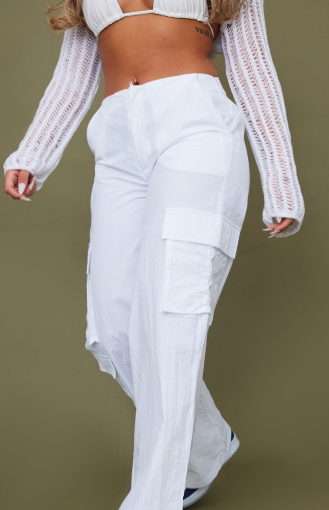 White Nylon High Waist Cargo's