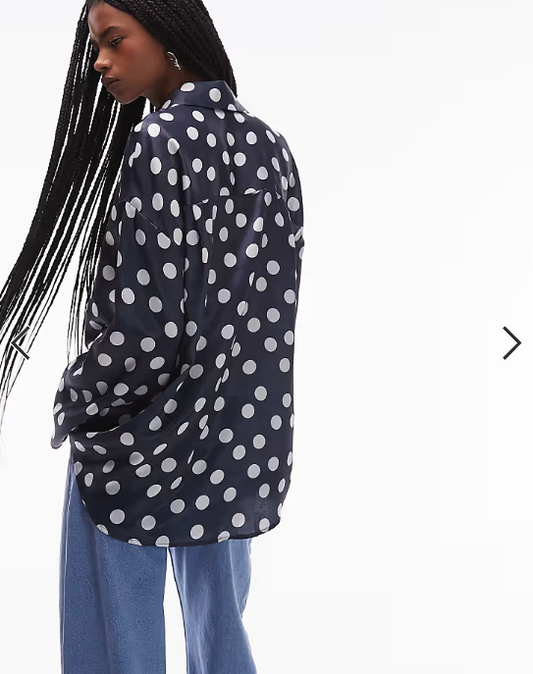 ASOS DESIGN satin wide cuff shirt in polka dot