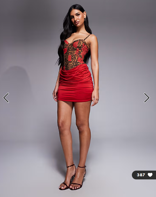 Oh Polly mesh corset draped mini dress in red leopard floral