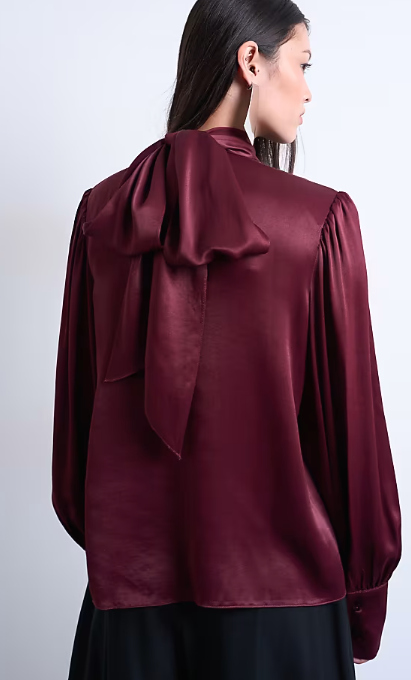 Asos - Topshop satin scarf blouse in burgundy