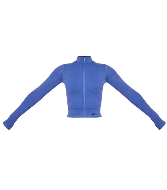 PLT SPORT Navy Acid Wash Seamless Zip Up Cropped Sports Jacket