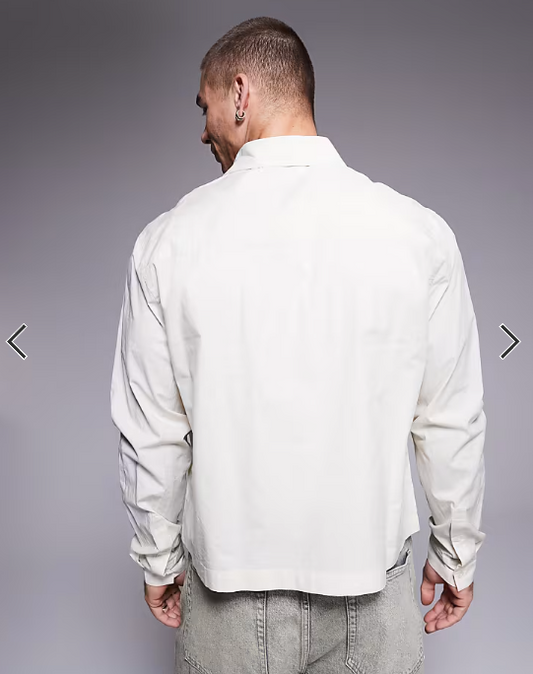ASOS DESIGN cropped oversized poplin shirt in stone