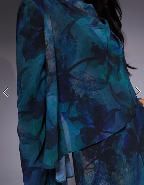 Daska ruffle cape maxi dress in deep blue abstract print